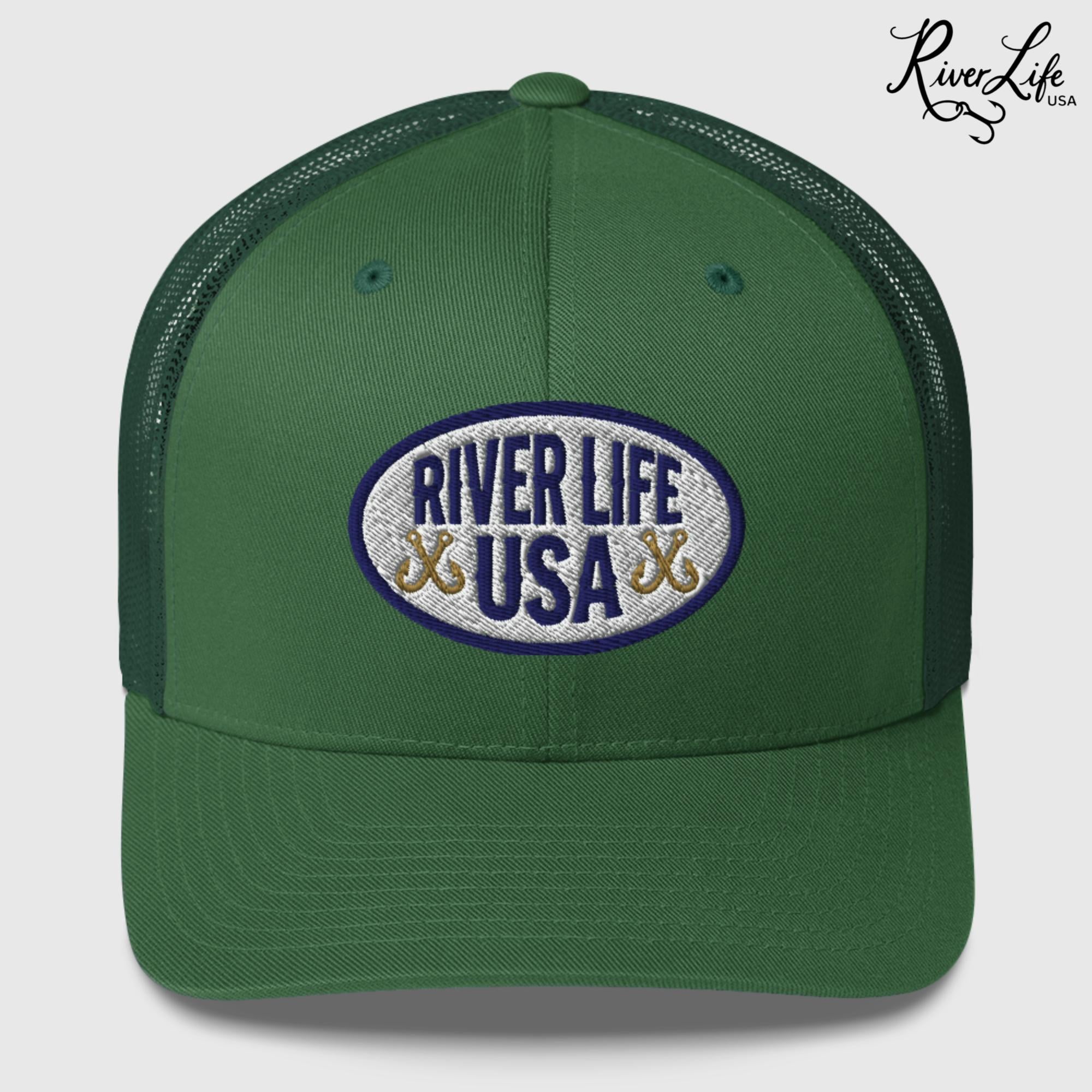 Oval Patch (embroidered) | Snapback Trucker Cap-Evergreen-River Life USA