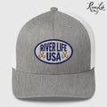 Oval Patch (embroidered) | Snapback Trucker Cap-Heather Grey/White-River Life USA