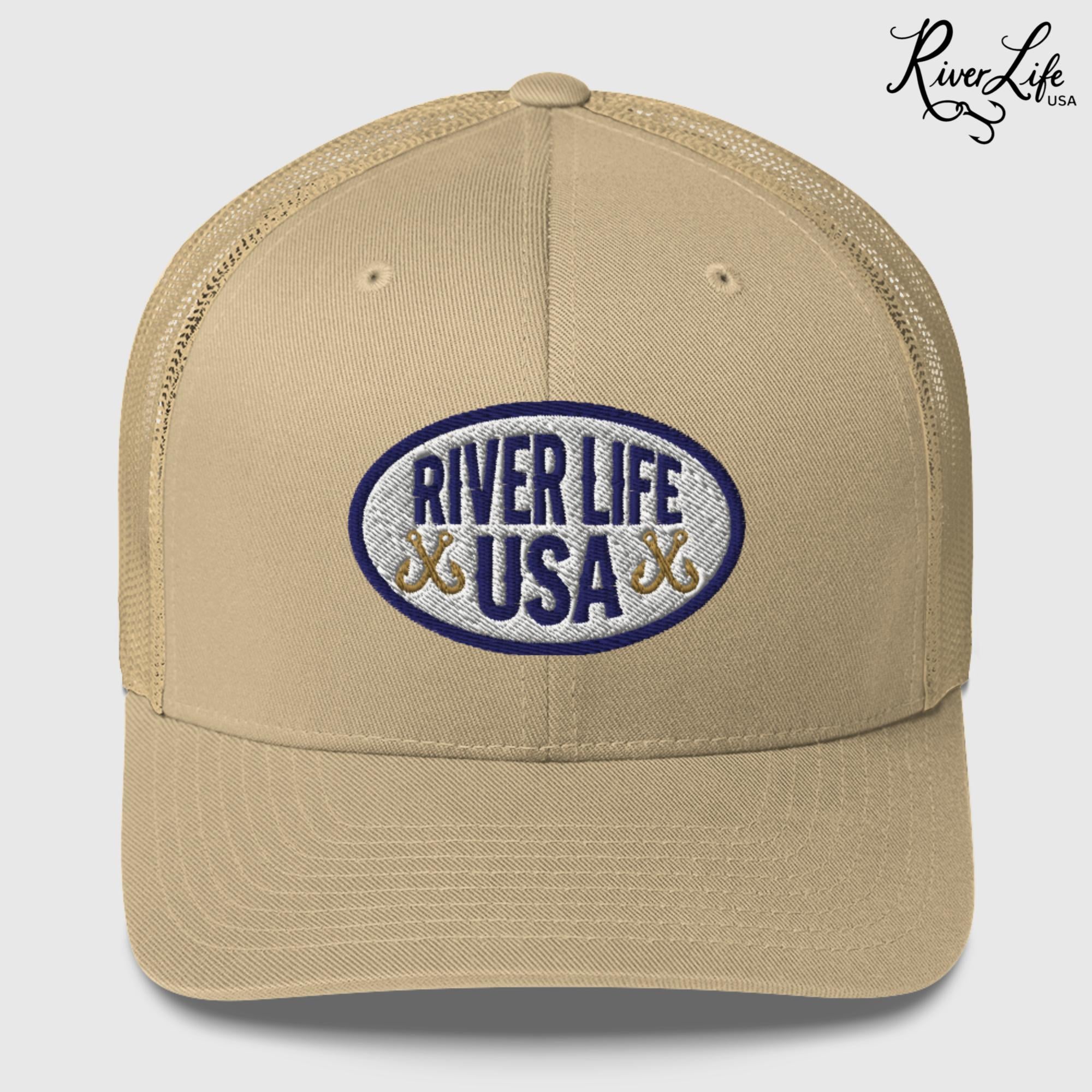 Oval Patch (embroidered) | Snapback Trucker Cap-Khaki-River Life USA