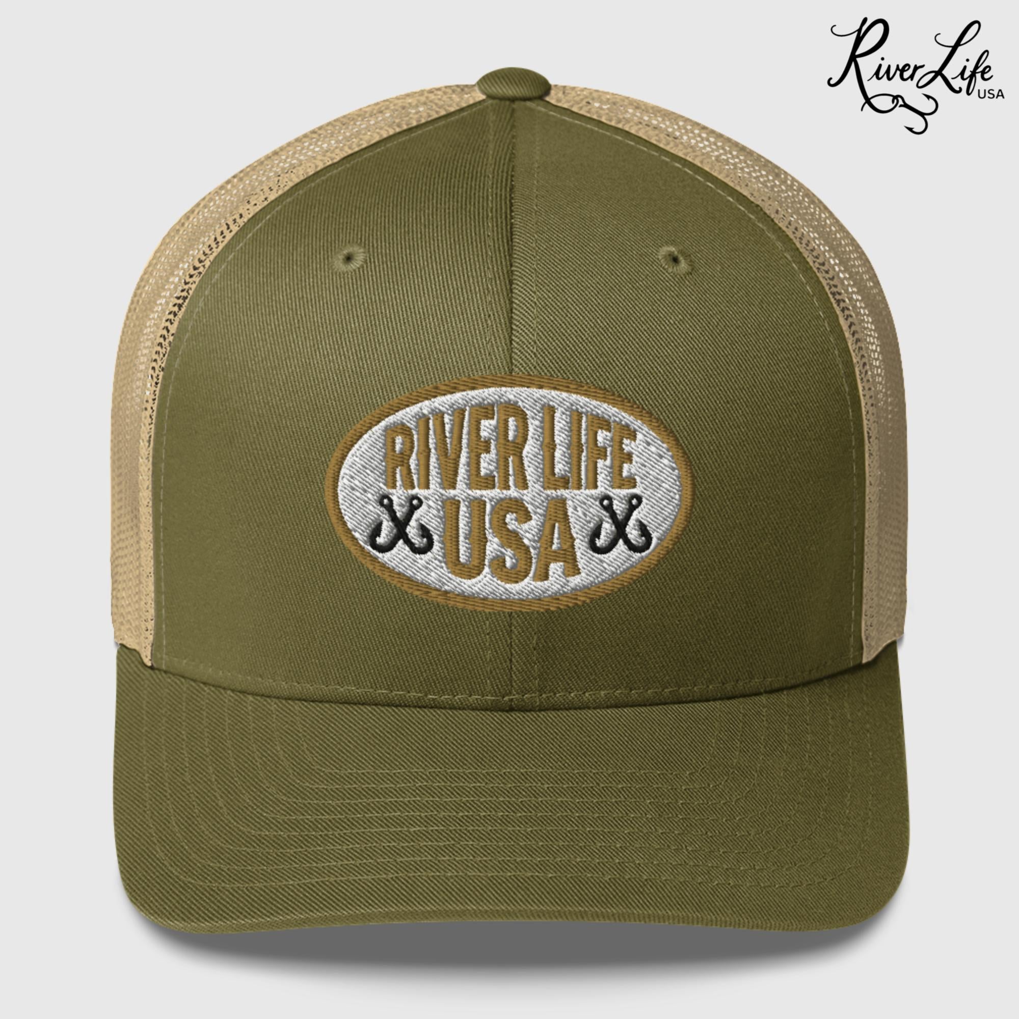 Oval Patch (embroidered) | Snapback Trucker Cap-Moss/ Khaki-River Life USA