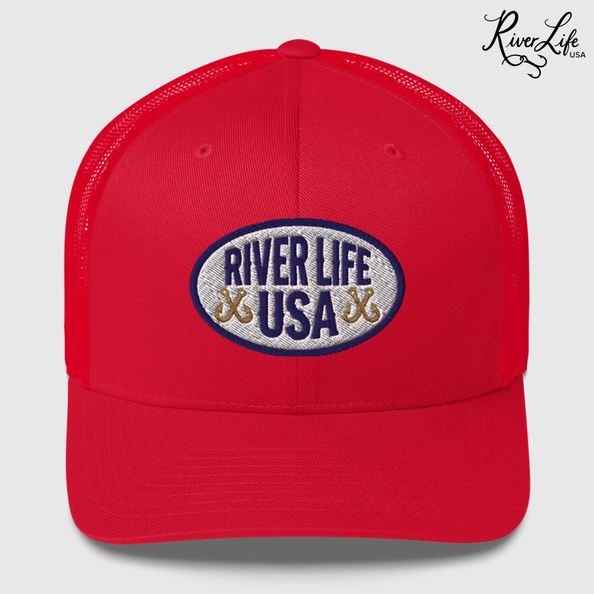 Oval Patch (embroidered) | Snapback Trucker Cap-Red-River Life USA