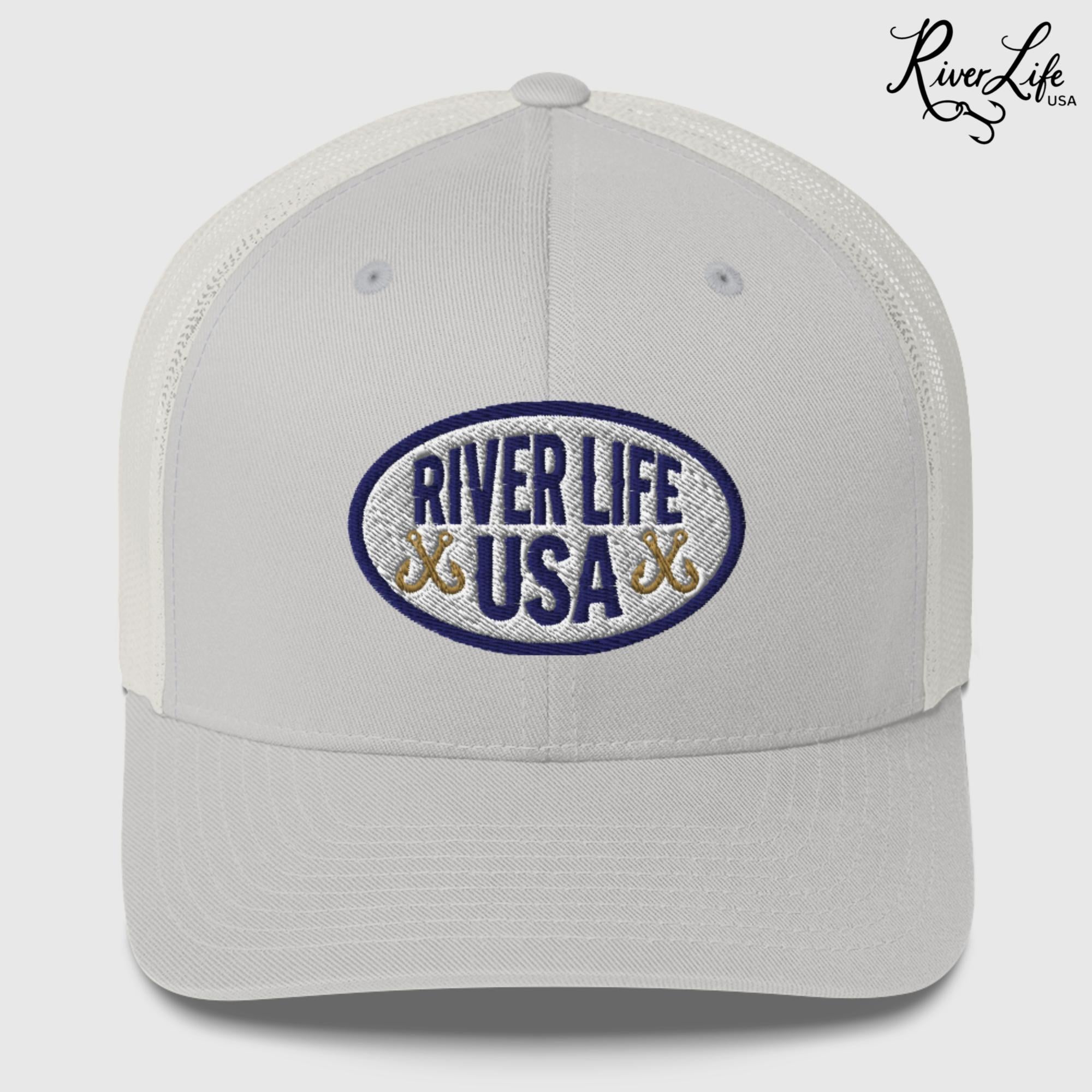 Oval Patch (embroidered) | Snapback Trucker Cap-Silver-River Life USA
