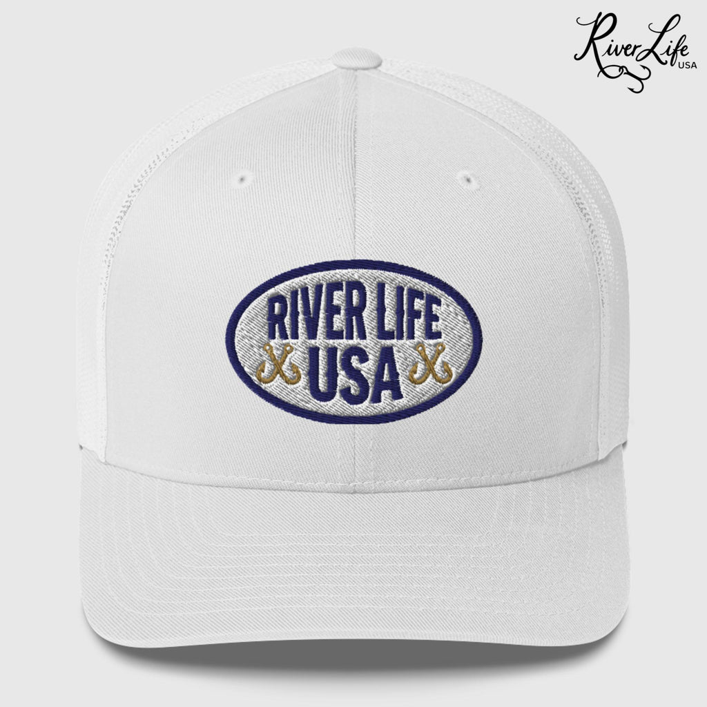 Oval Patch (embroidered) | Snapback Trucker Cap-White-River Life USA