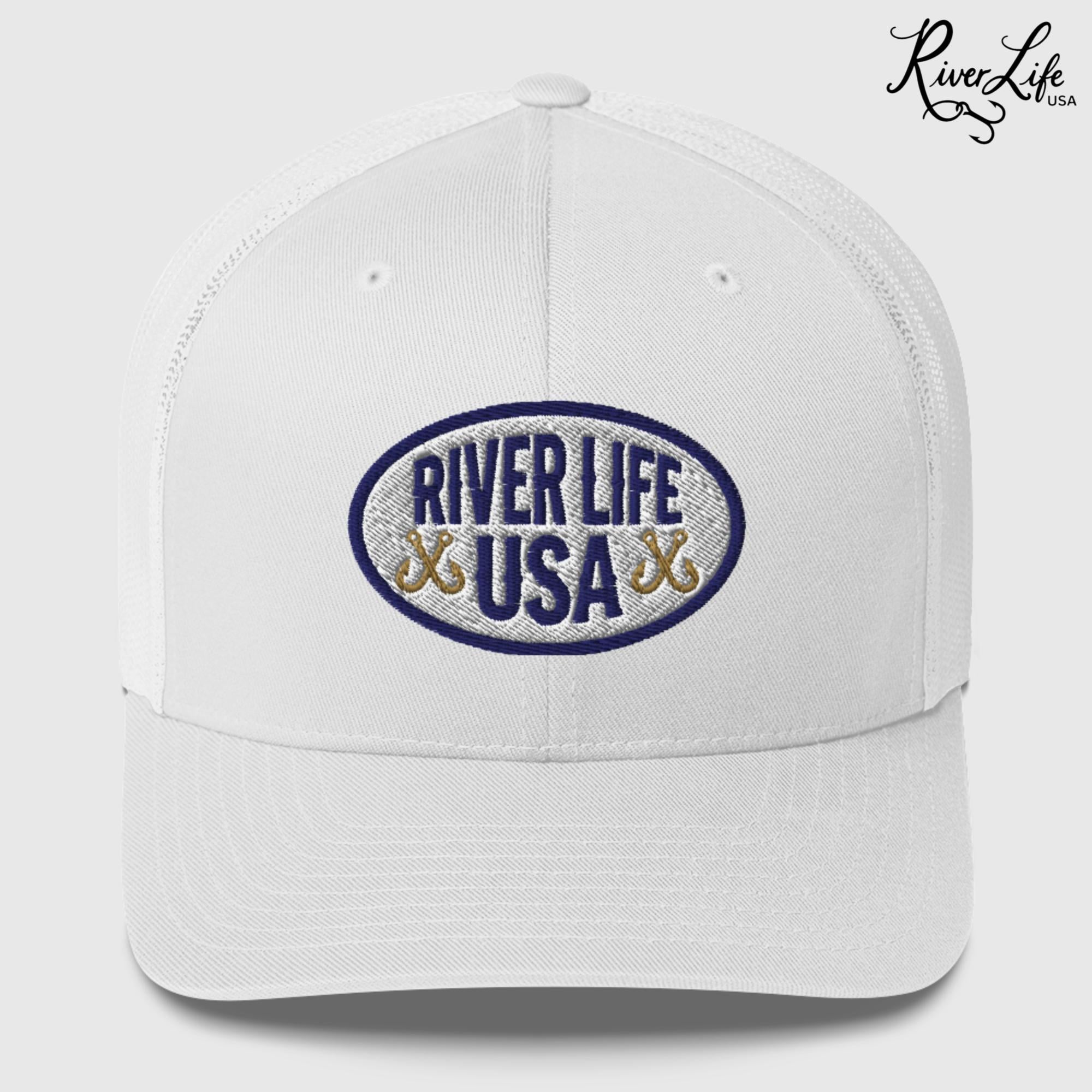 Oval Patch (embroidered) | Snapback Trucker Cap-White-River Life USA