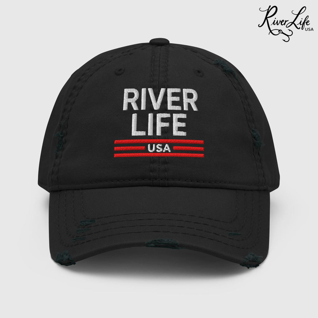 Patriot Red White and Blue (embroidered) | Adjustable Distressed Dad Hat-Black-River Life USA