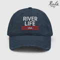 Patriot Red White and Blue (embroidered) | Adjustable Distressed Dad Hat-Navy-River Life USA