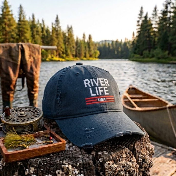Patriot Red White and Blue (embroidered) | Adjustable Distressed Dad Hat-Navy-River Life USA