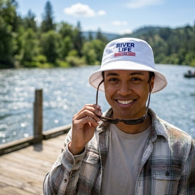 Patriot Red White and Blue (embroidered) | Bucket Hat-White-River Life USA