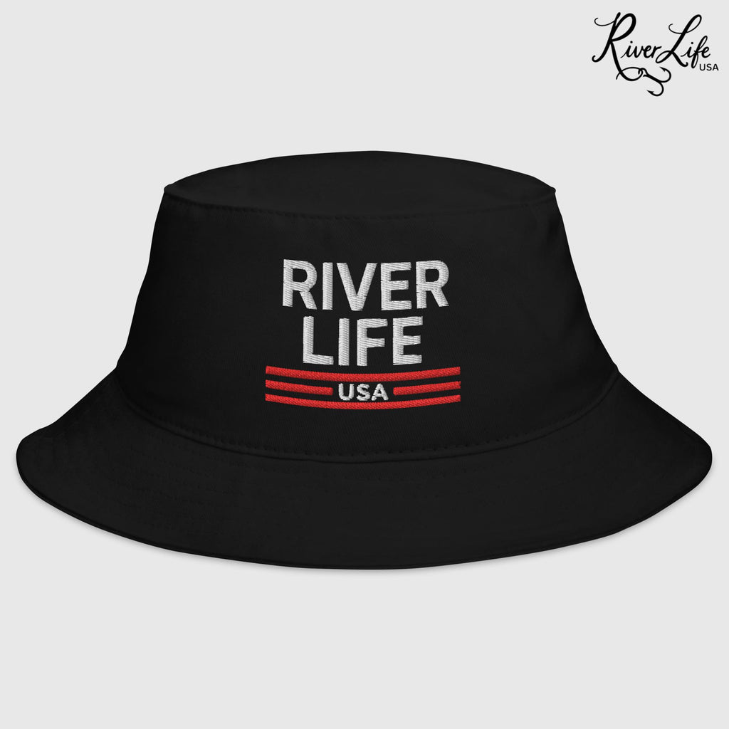Patriot Red White and Blue (embroidered) | Bucket Hat-Black-River Life USA