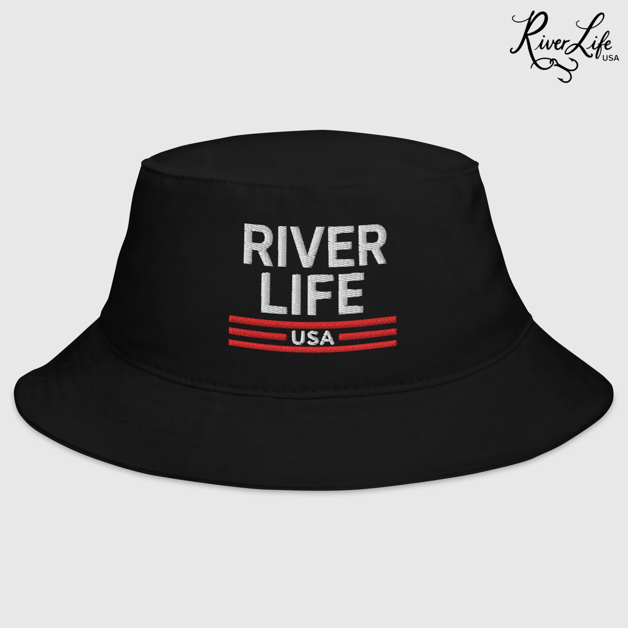 Patriot Red White and Blue (embroidered) | Bucket Hat-Black-River Life USA