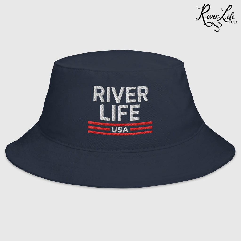 Patriot Red White and Blue (embroidered) | Bucket Hat-Navy-River Life USA