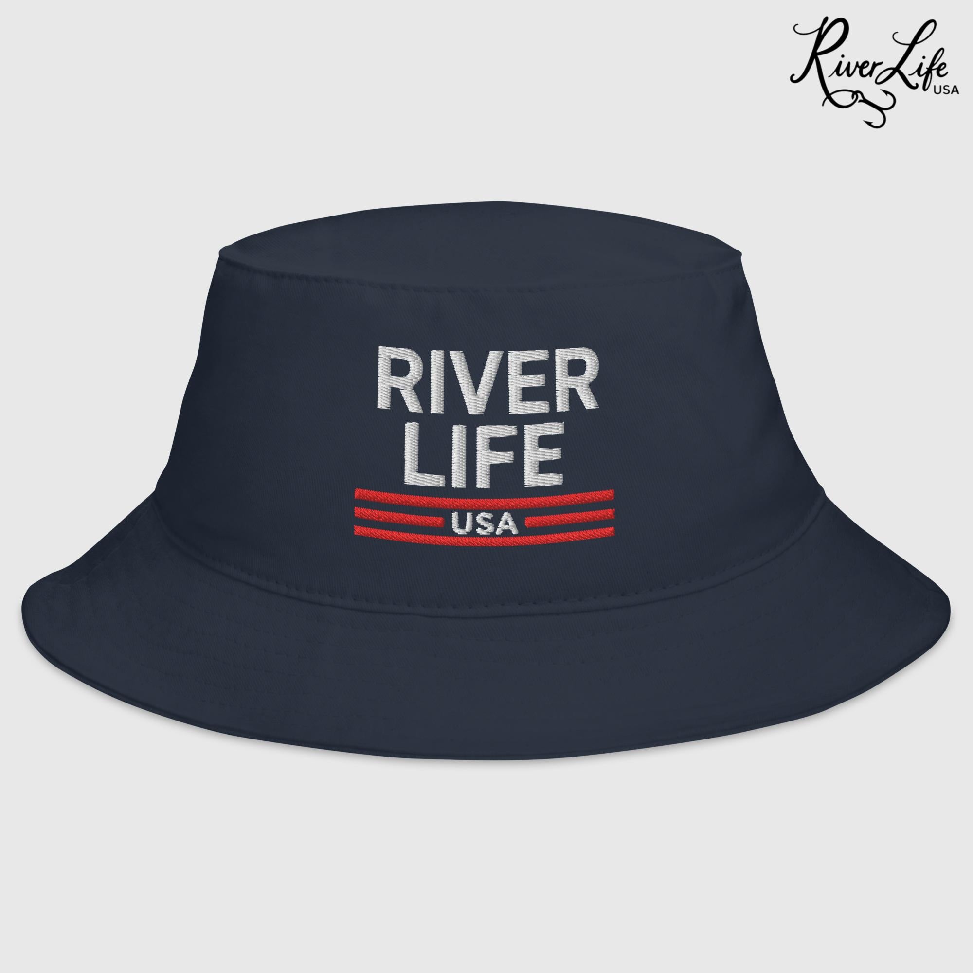 Patriot Red White and Blue (embroidered) | Bucket Hat-Navy-River Life USA