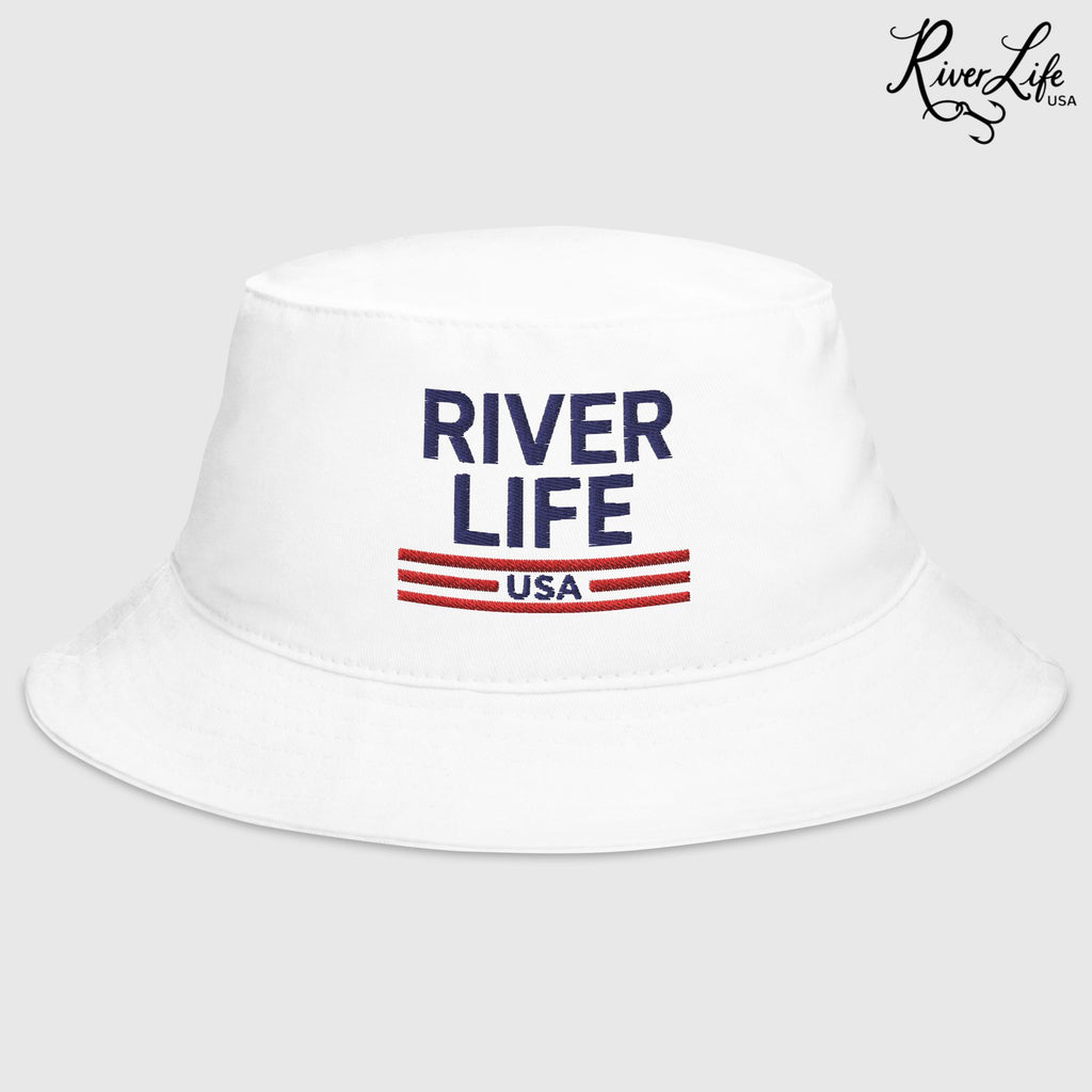 Patriot Red White and Blue (embroidered) | Bucket Hat-White-River Life USA
