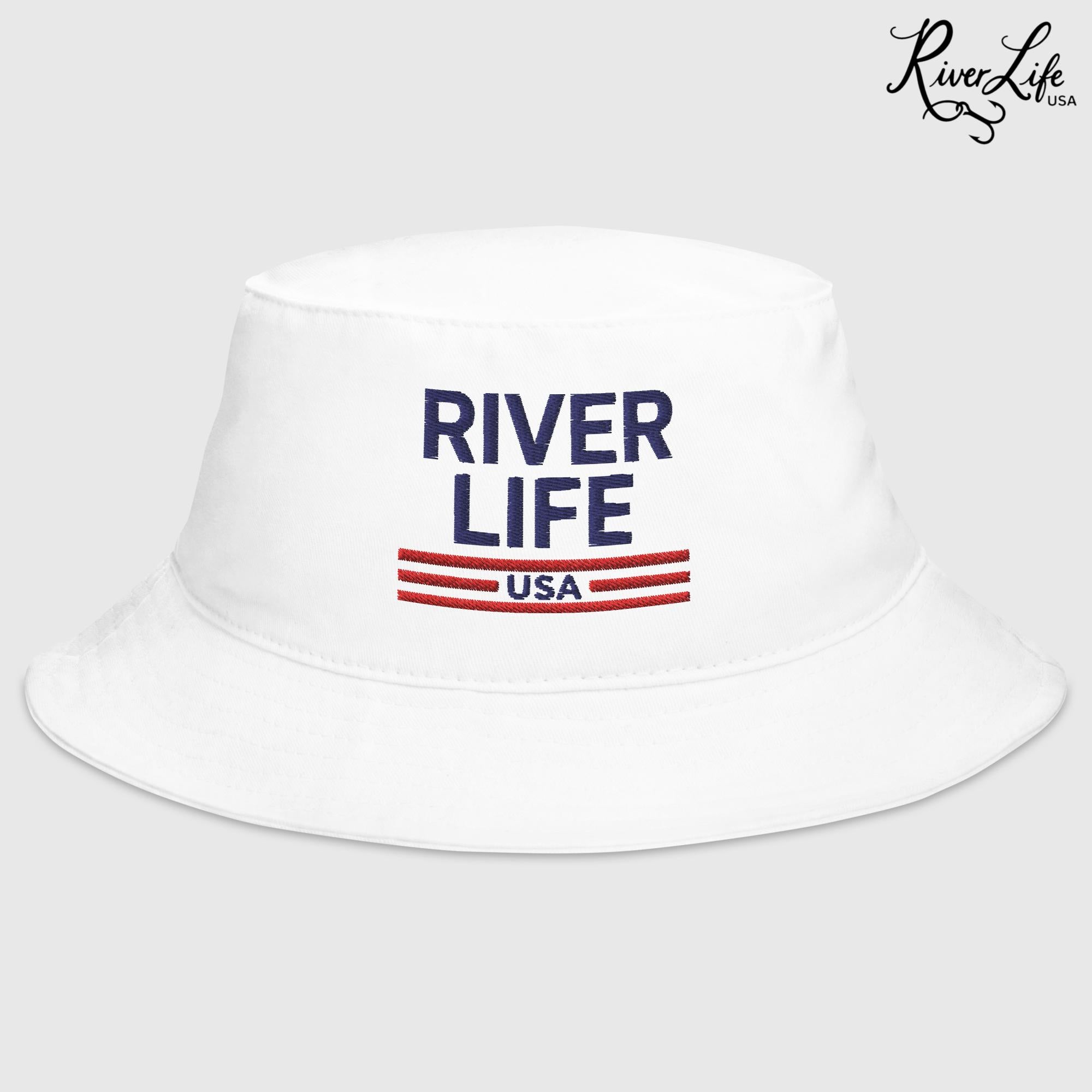 Patriot Red White and Blue (embroidered) | Bucket Hat-White-River Life USA