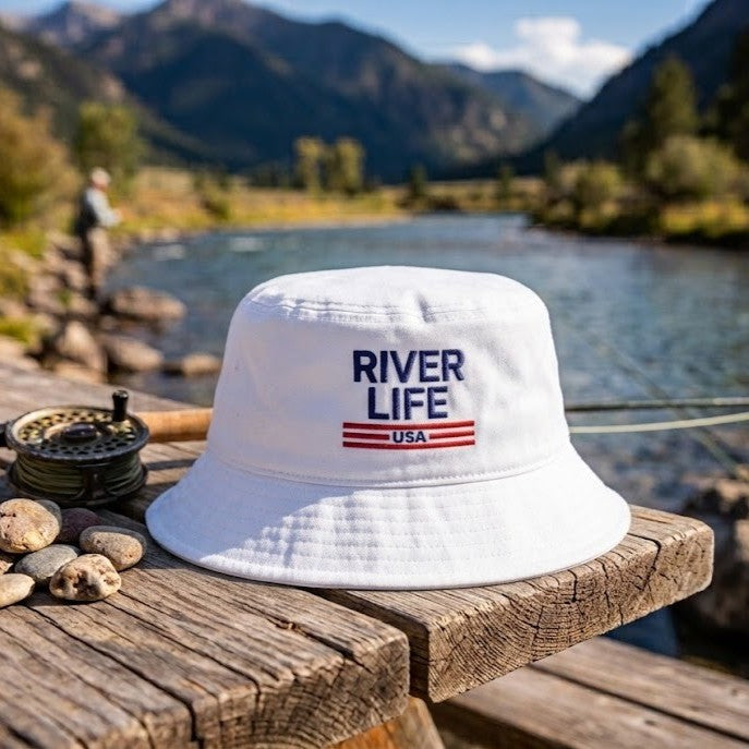 Patriot Red White and Blue (embroidered) | Bucket Hat-White-River Life USA