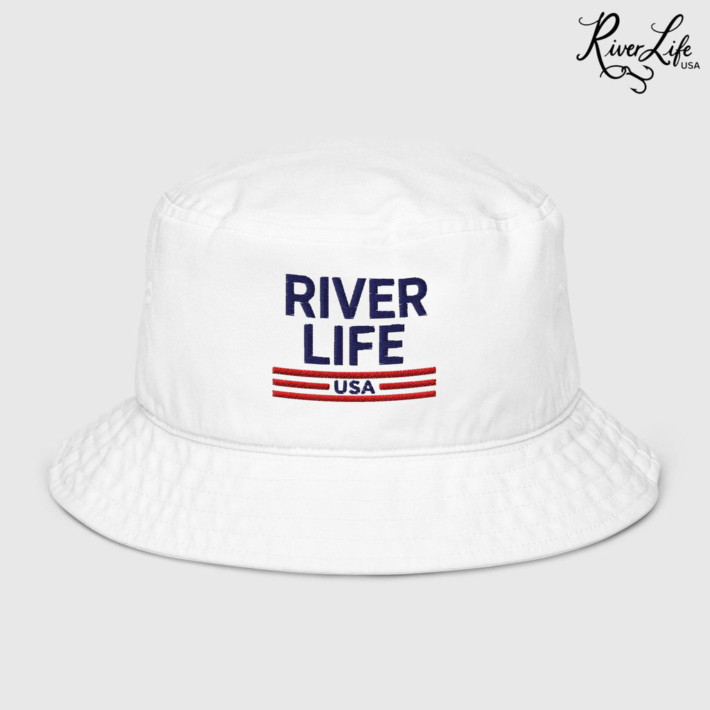 Patriot Red White and Blue (embroidered) | Premium Organic Bucket Hat-Bio White-River Life USA