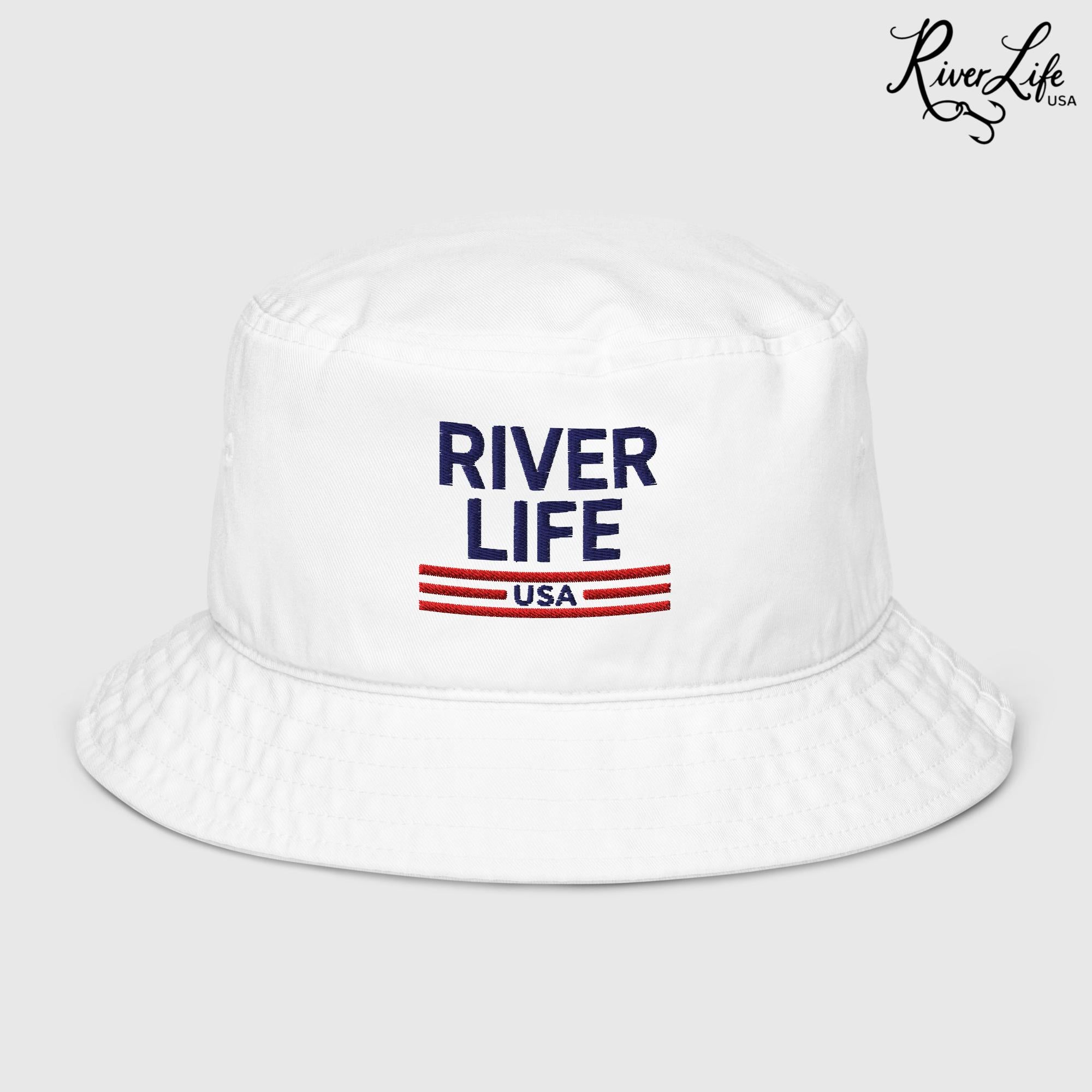 Patriot Red White and Blue (embroidered) | Premium Organic Bucket Hat-Bio White-River Life USA