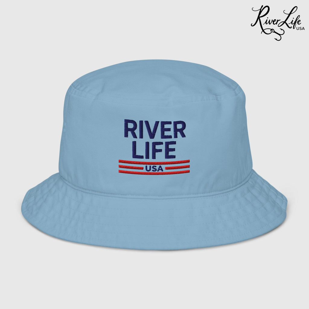 Patriot Red White and Blue (embroidered) | Premium Organic Bucket Hat-Slate Blue-River Life USA