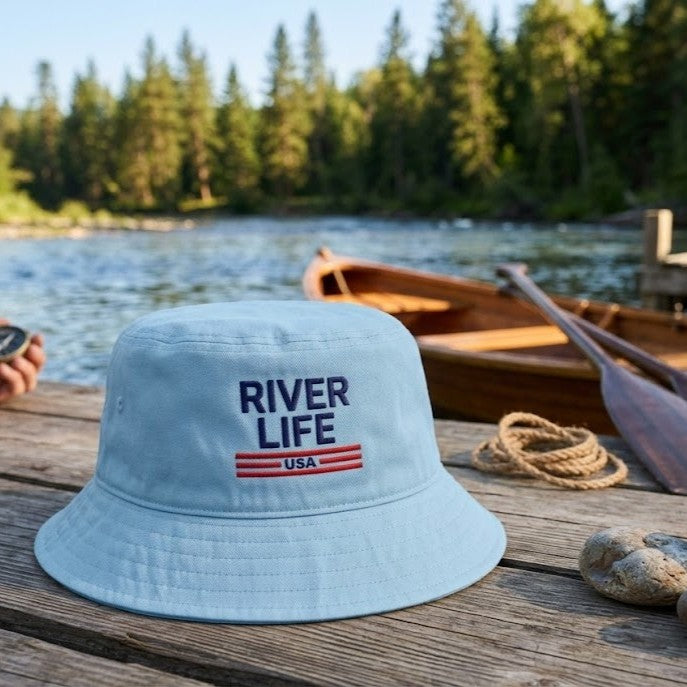 Patriot Red White and Blue (embroidered) | Premium Organic Bucket Hat-Slate Blue-River Life USA