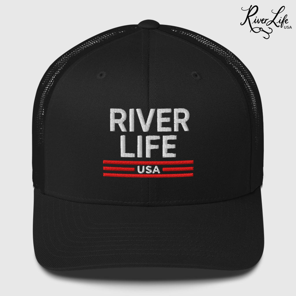 Patriot Red White and Blue (embroidered) | Snapback Trucker Cap-Black-River Life USA