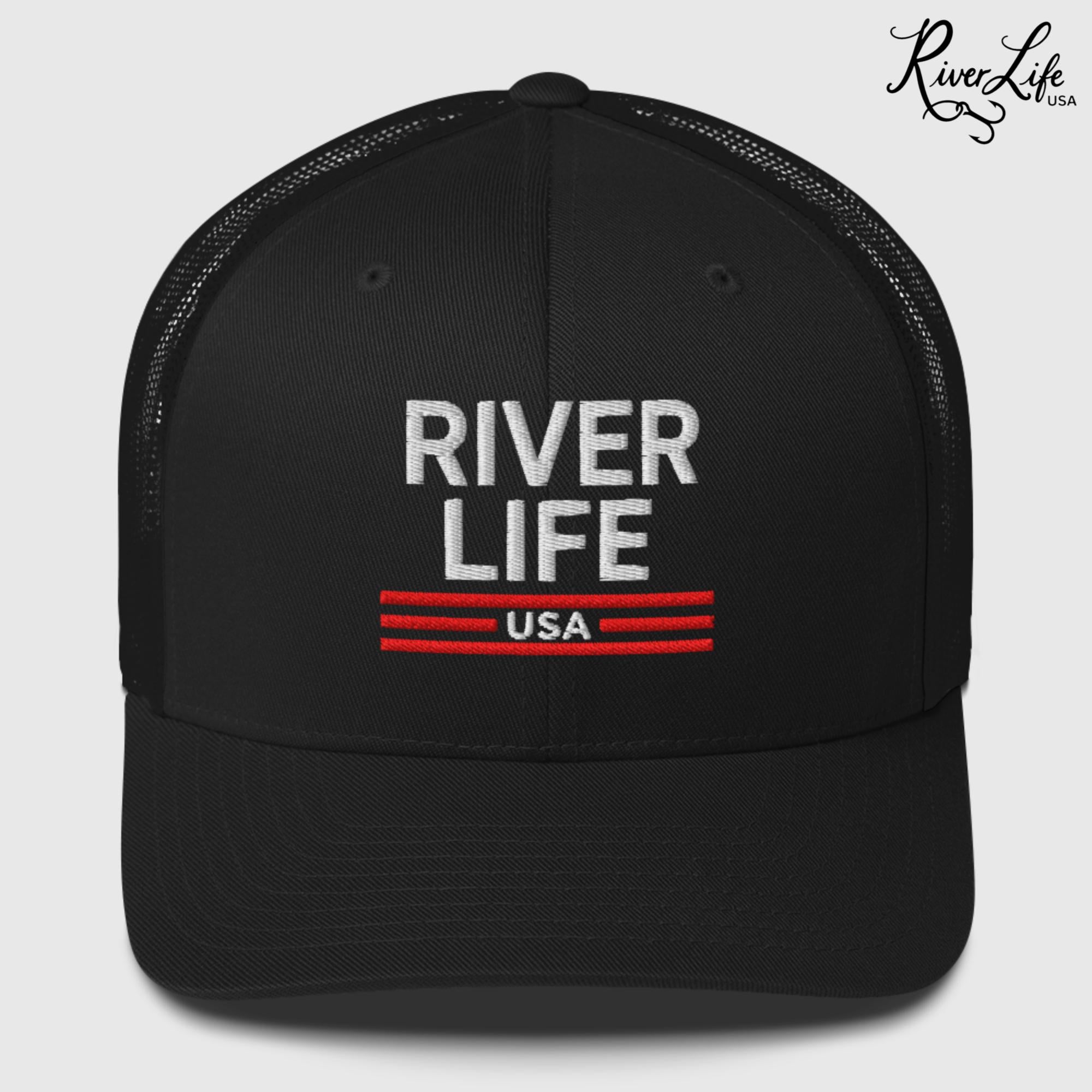 Patriot Red White and Blue (embroidered) | Snapback Trucker Cap-Black-River Life USA