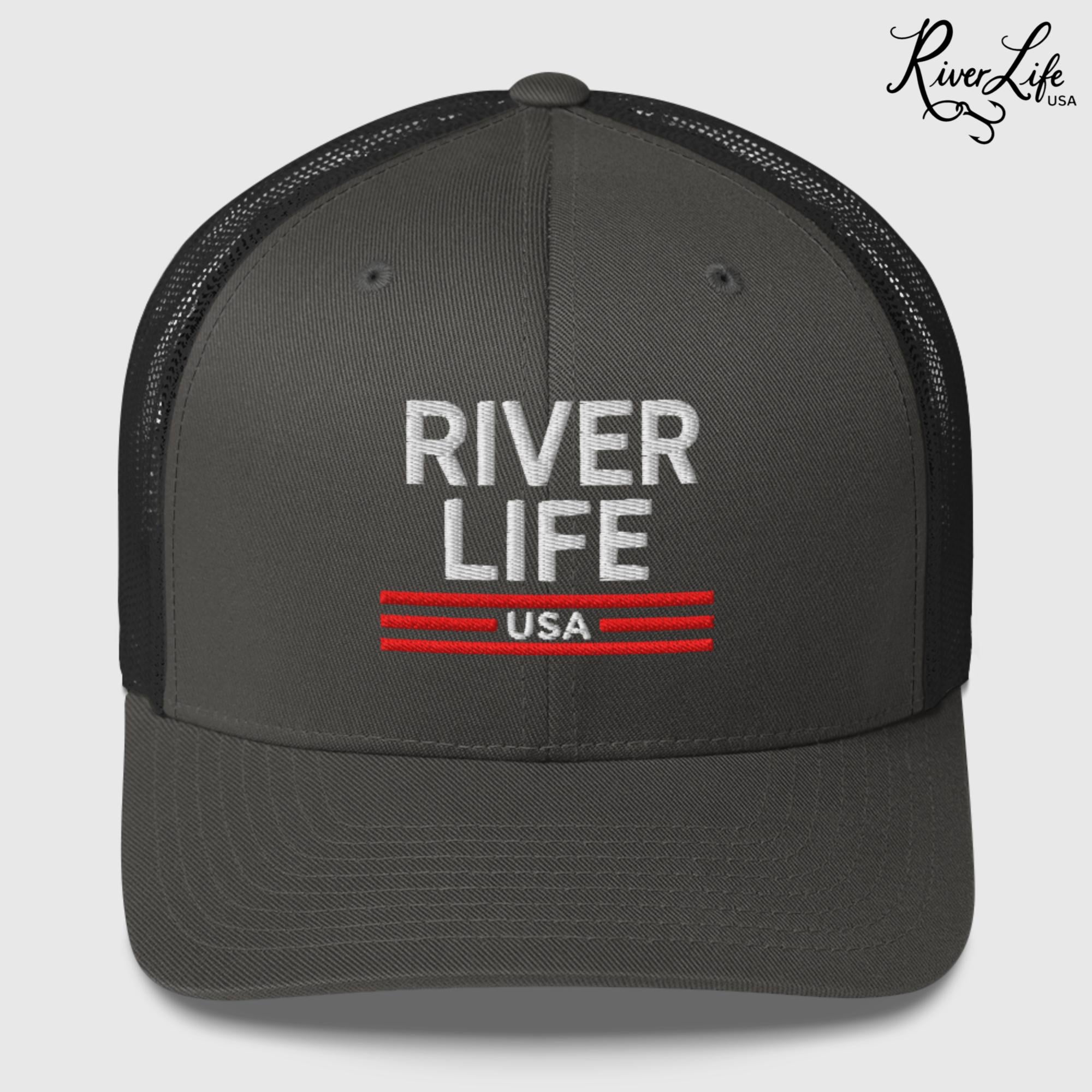 Patriot Red White and Blue (embroidered) | Snapback Trucker Cap-Charcoal-River Life USA