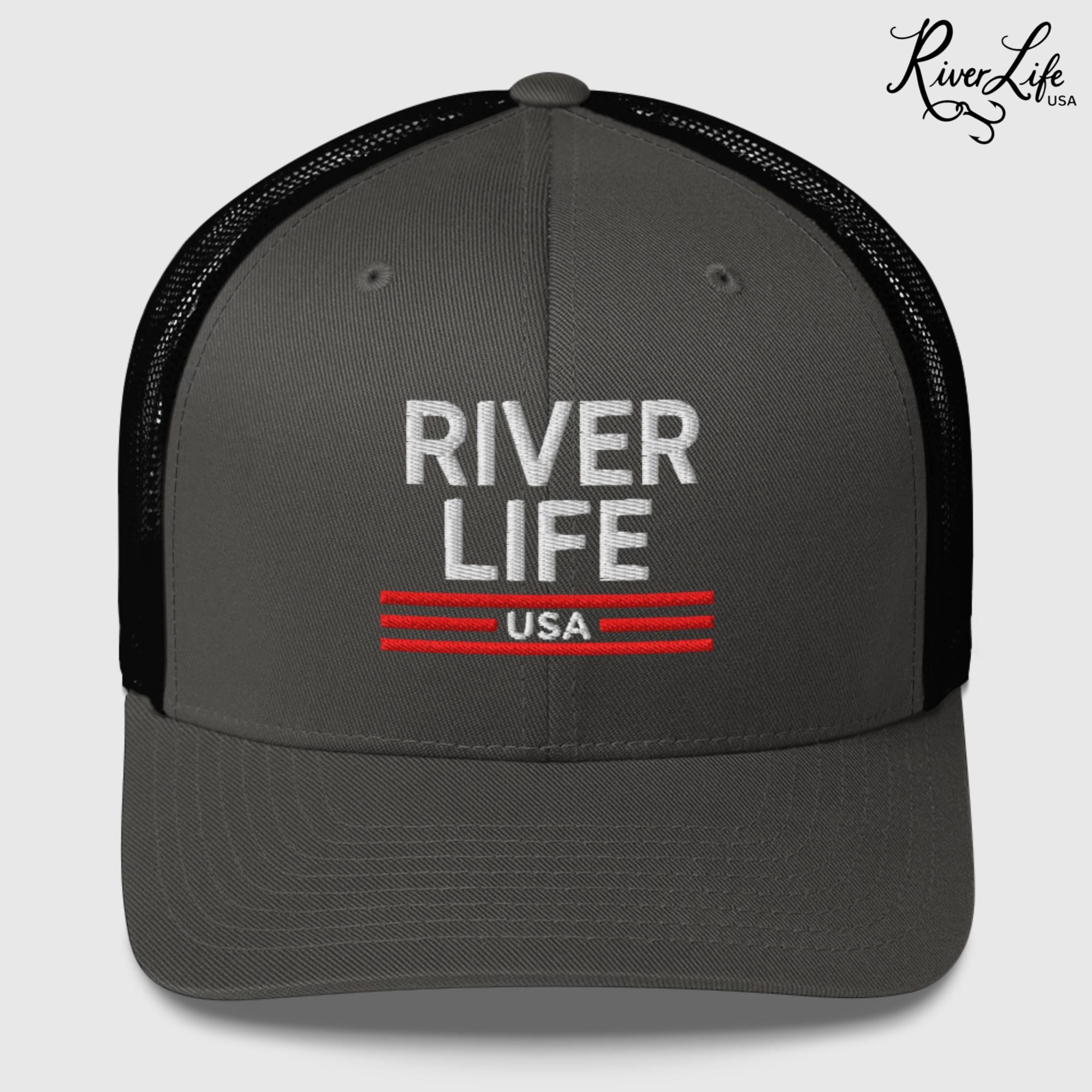 Patriot Red White and Blue (embroidered) | Snapback Trucker Cap-Charcoal/ Black-River Life USA