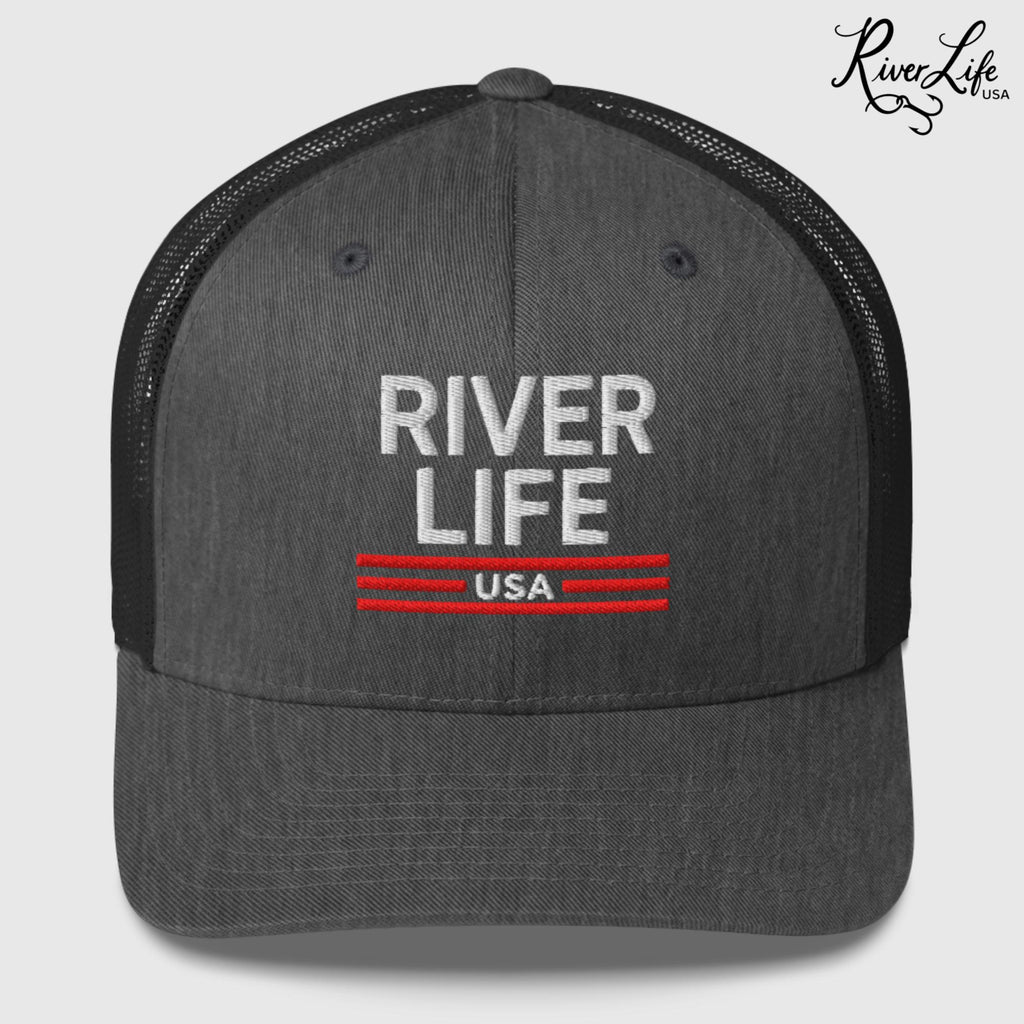 Patriot Red White and Blue (embroidered) | Snapback Trucker Cap-Dark Heather Gray-River Life USA