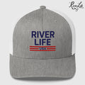 Patriot Red White and Blue (embroidered) | Snapback Trucker Cap-Heather Grey/White-River Life USA