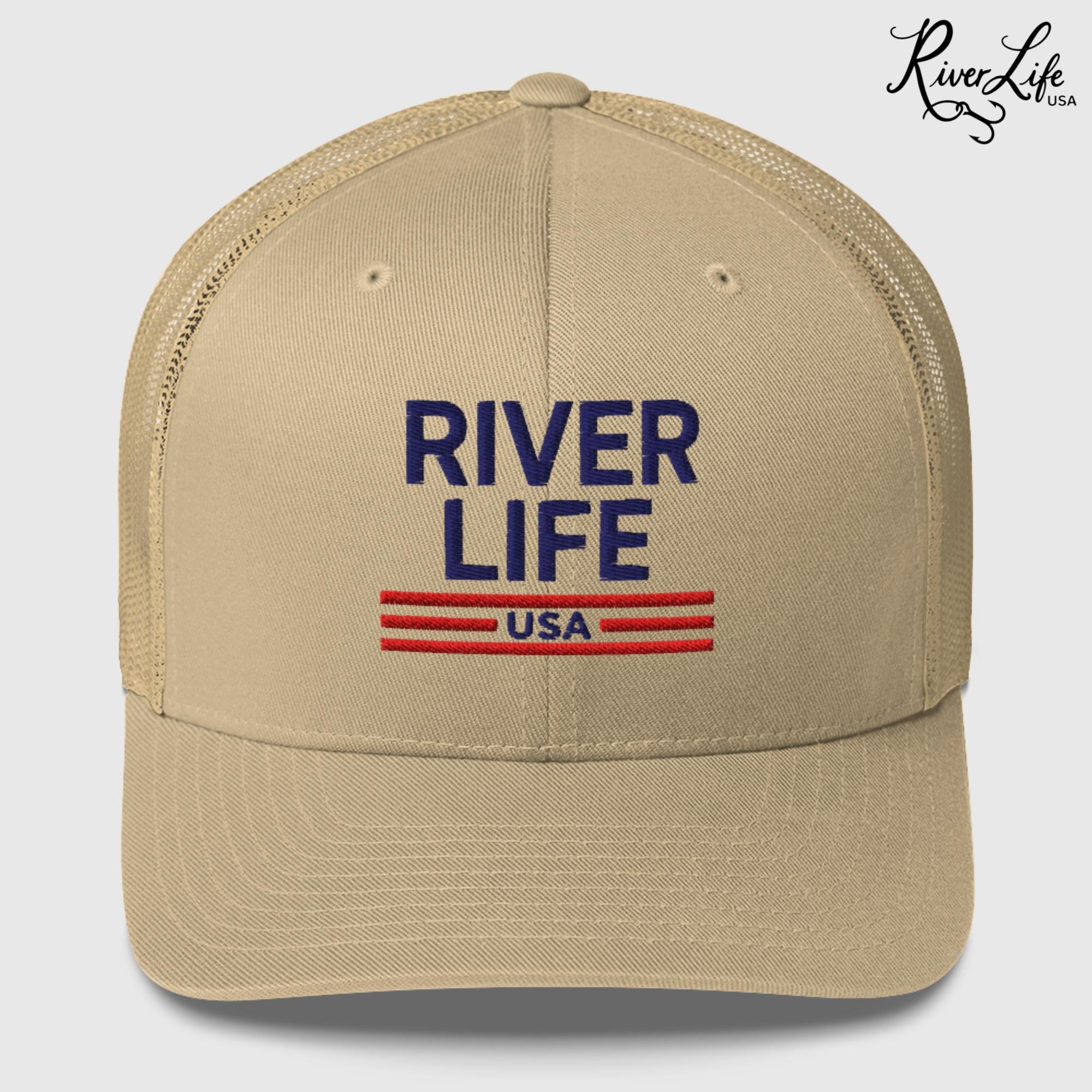 Patriot Red White and Blue (embroidered) | Snapback Trucker Cap-Khaki-River Life USA