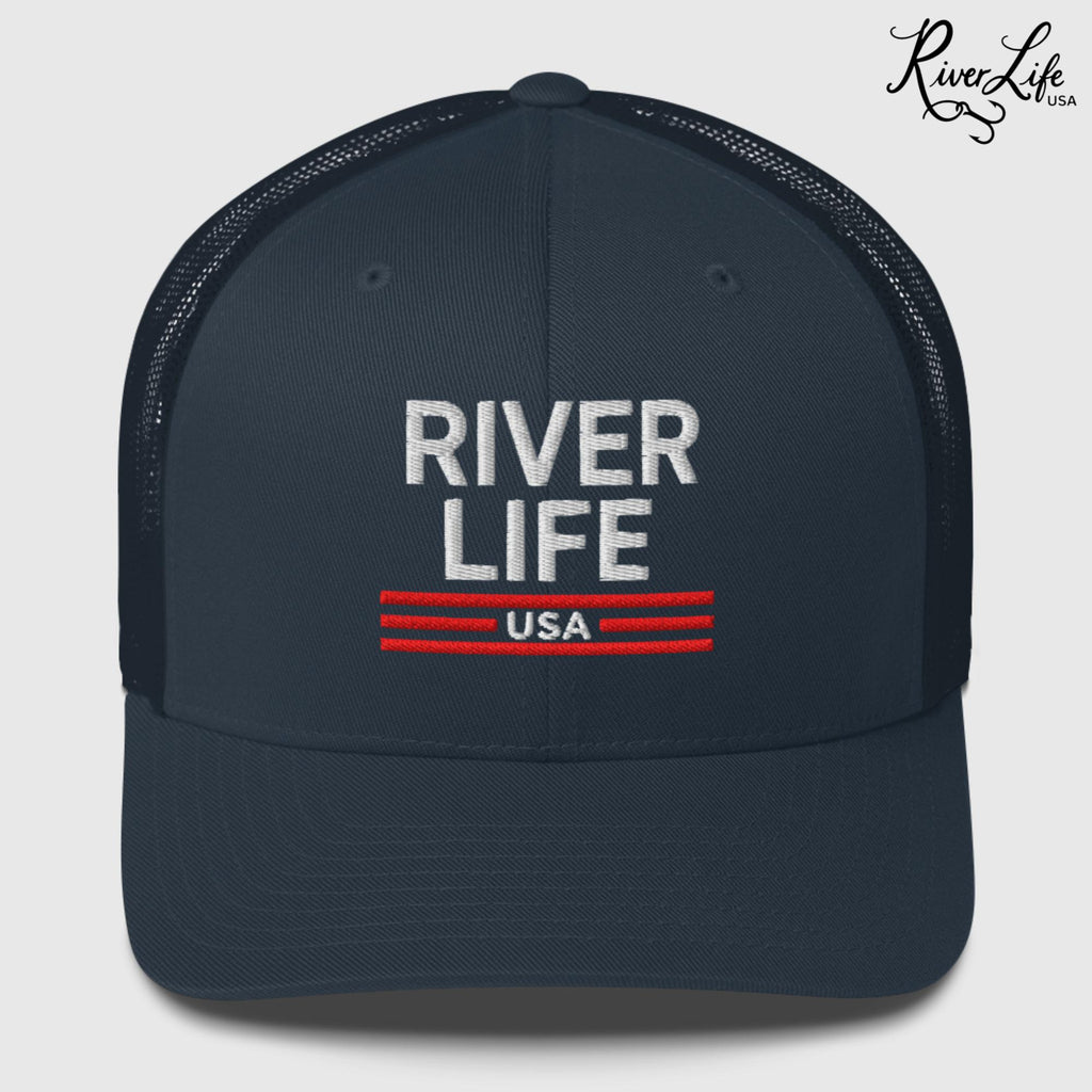 Patriot Red White and Blue (embroidered) | Snapback Trucker Cap-Navy-River Life USA