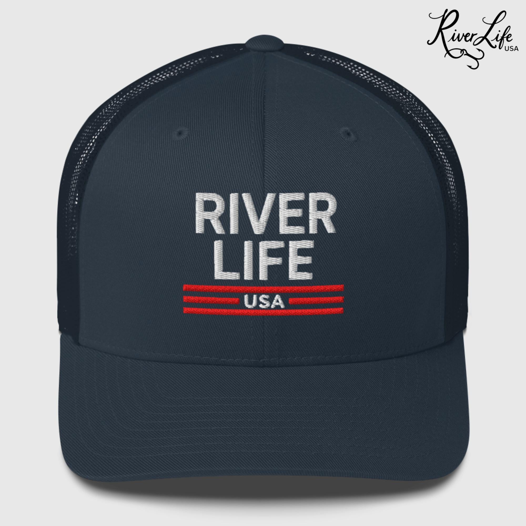 Patriot Red White and Blue (embroidered) | Snapback Trucker Cap-Navy-River Life USA