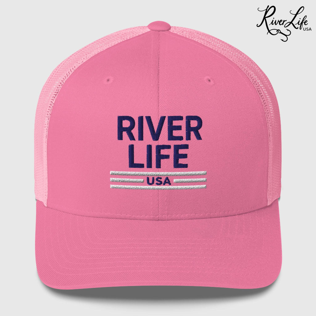 Patriot Red White and Blue (embroidered) | Snapback Trucker Cap-Pink-River Life USA
