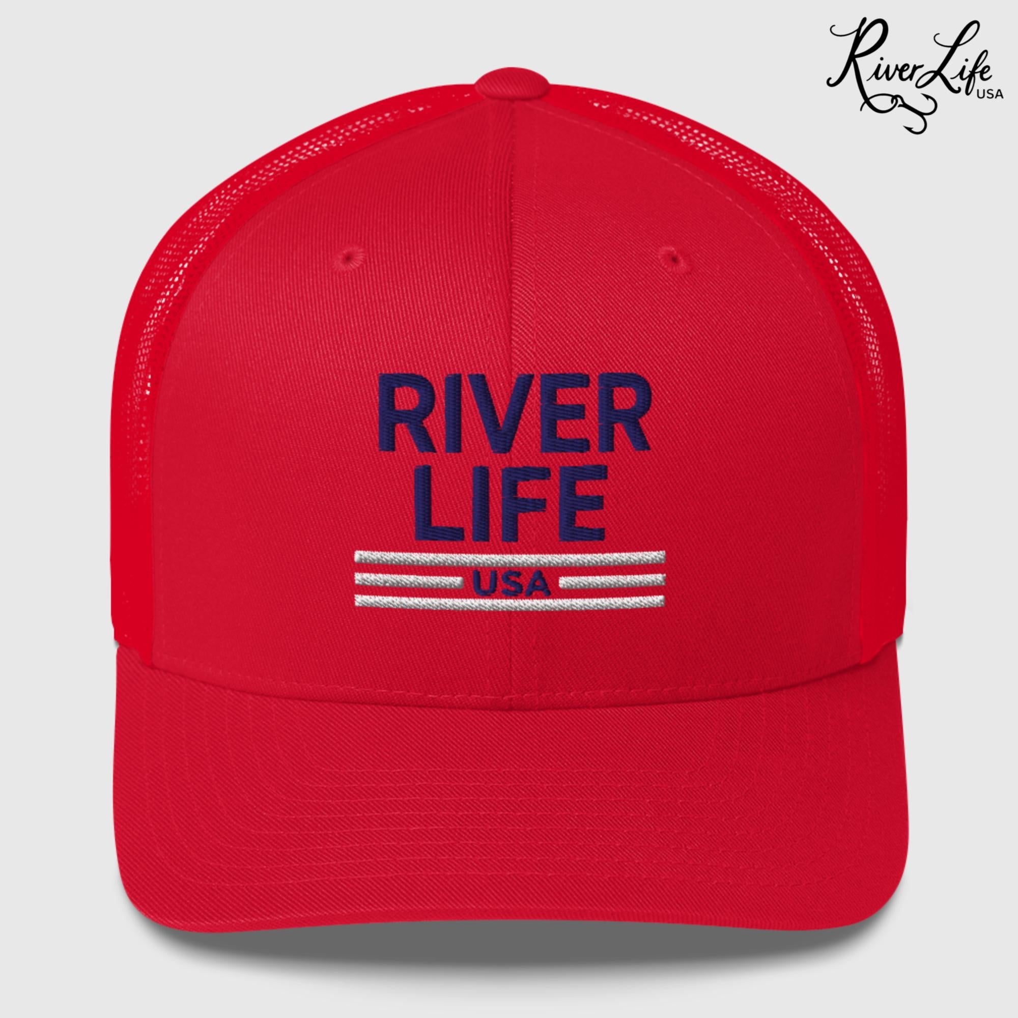 Patriot Red White and Blue (embroidered) | Snapback Trucker Cap-Red-River Life USA