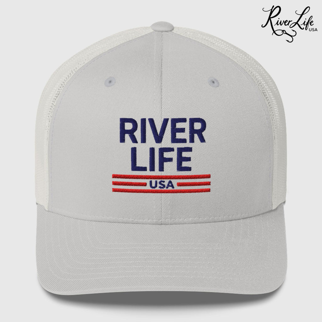 Patriot Red White and Blue (embroidered) | Snapback Trucker Cap-Silver-River Life USA