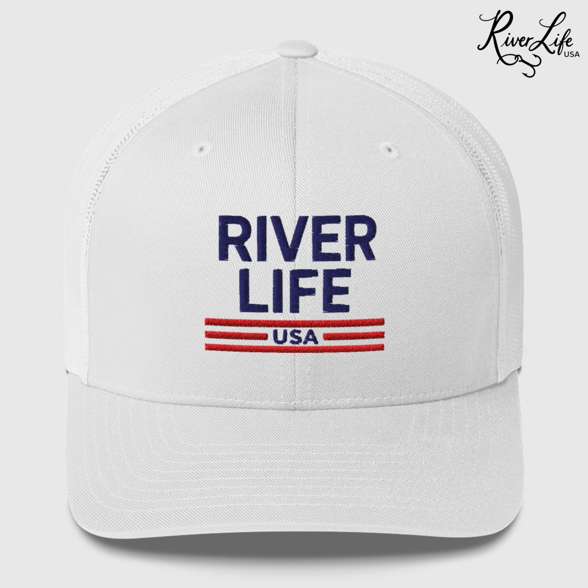 Patriot Red White and Blue (embroidered) | Snapback Trucker Cap-White-River Life USA