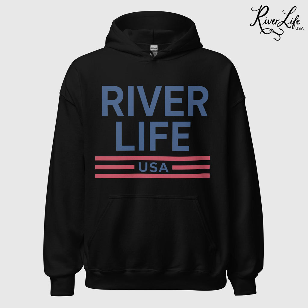Patriot Red White & Blue | Unisex Pullover Hoodie-Black-River Life USA