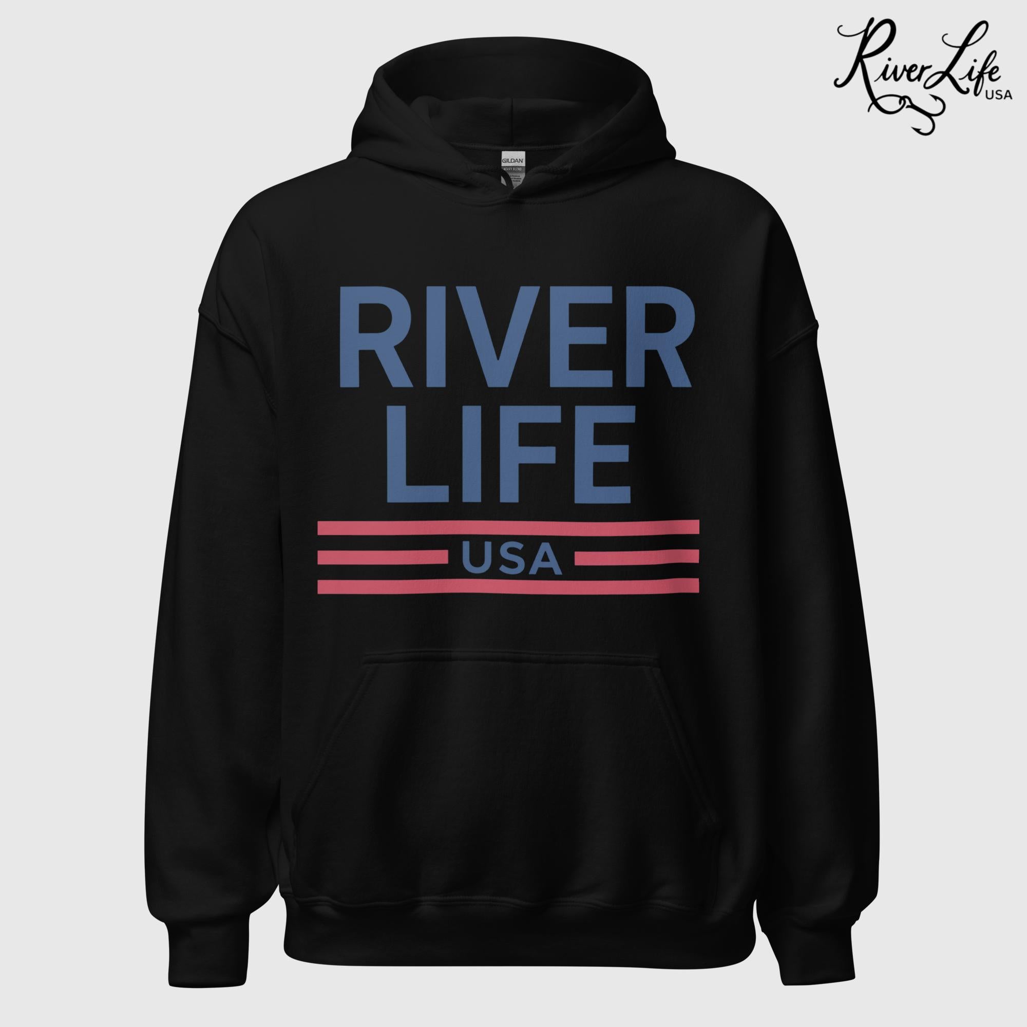 Patriot Red White & Blue | Unisex Pullover Hoodie-Black-River Life USA