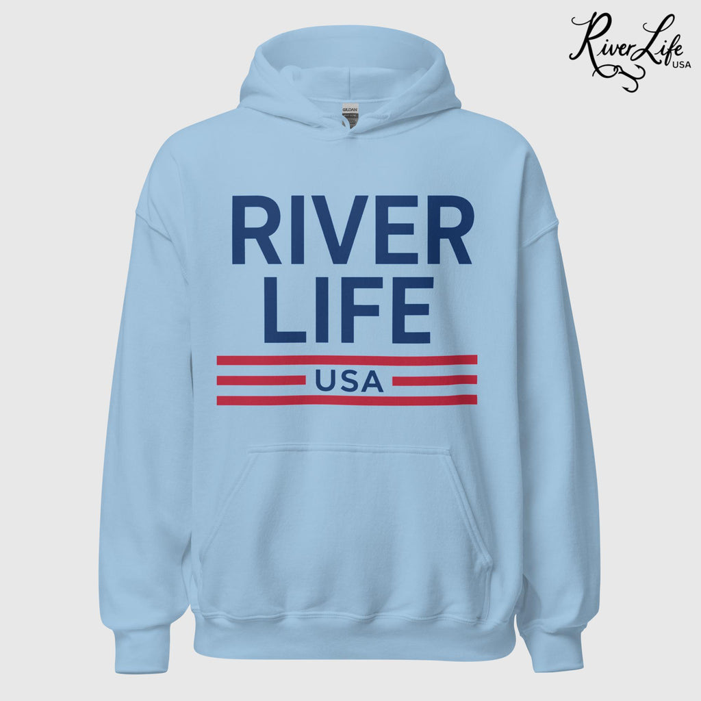 Patriot Red White & Blue | Unisex Pullover Hoodie-Light Blue-River Life USA