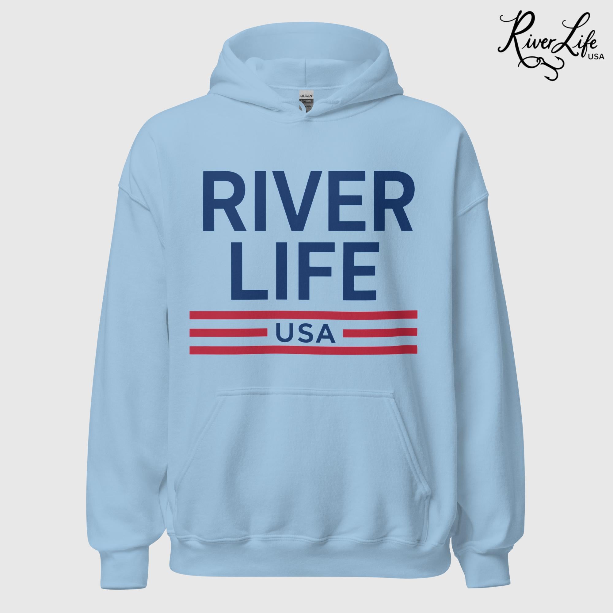 Patriot Red White & Blue | Unisex Pullover Hoodie-Light Blue-River Life USA