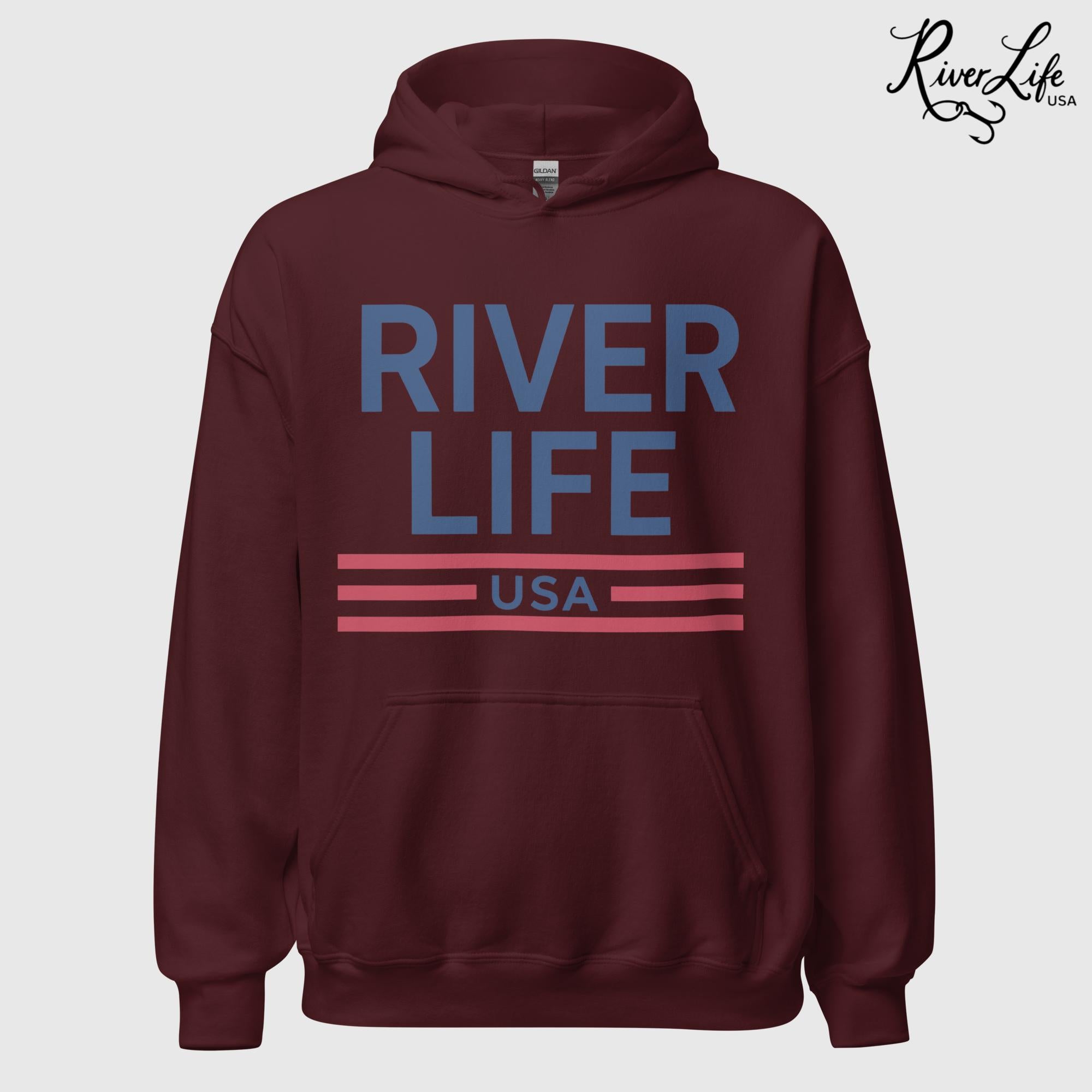 Patriot Red White & Blue | Unisex Pullover Hoodie-Maroon-River Life USA