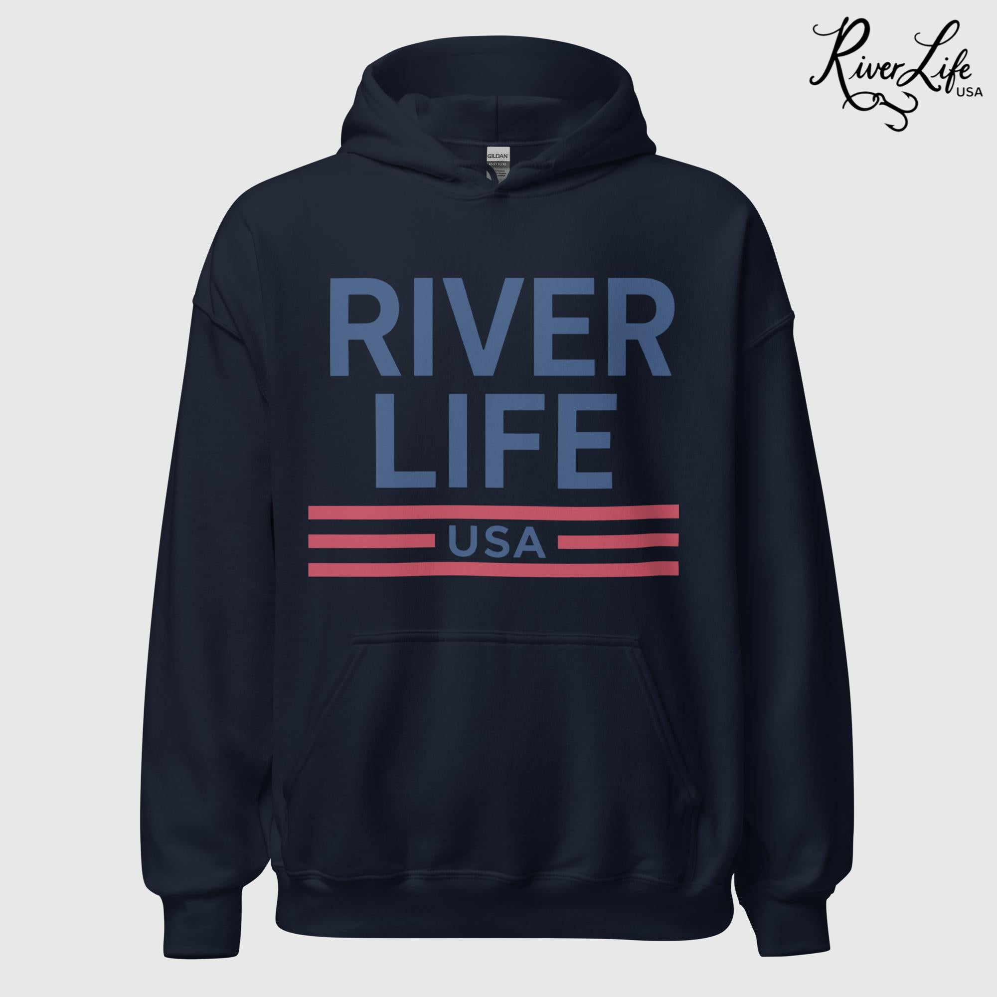 Patriot Red White & Blue | Unisex Pullover Hoodie-Navy-River Life USA