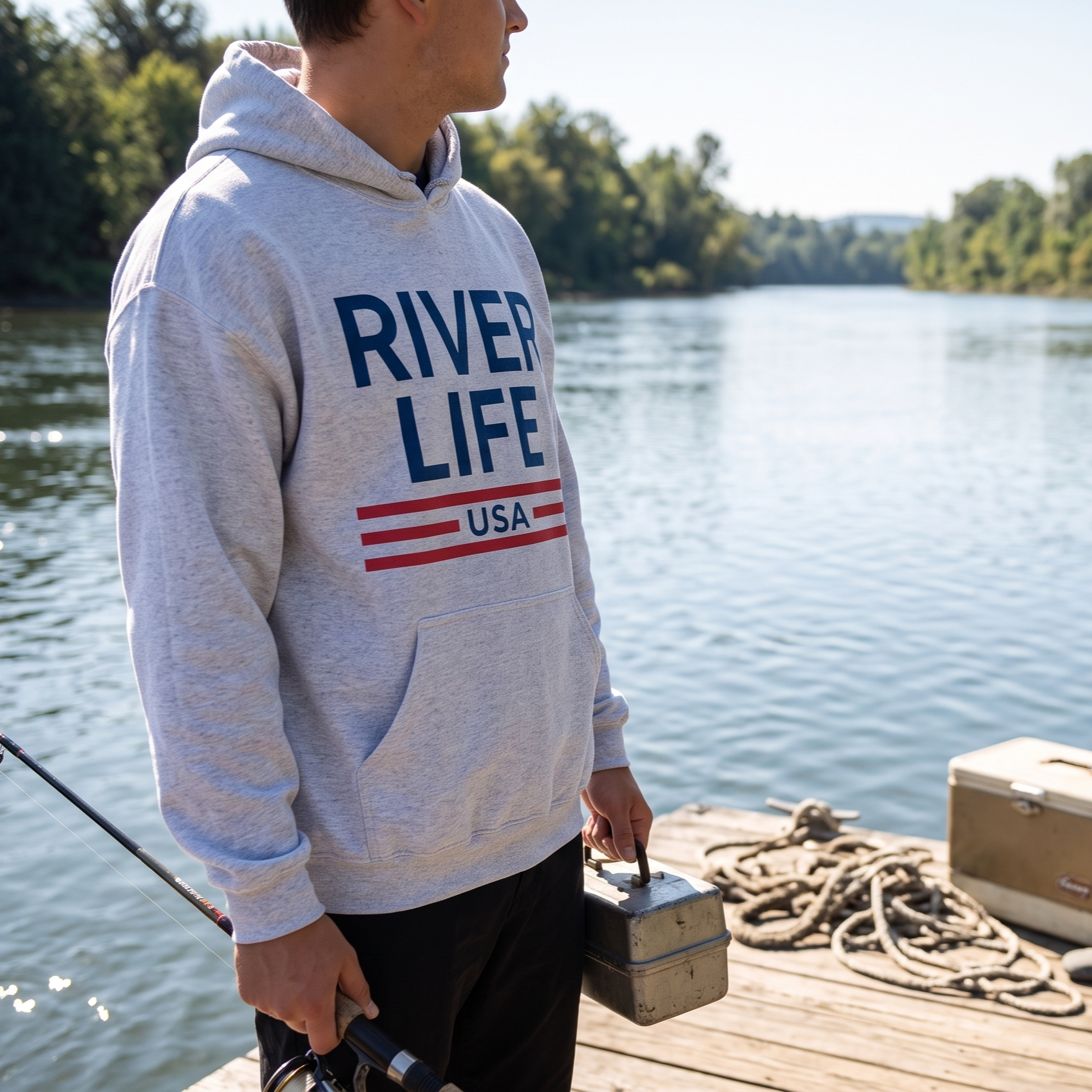 Patriot Red White & Blue | Unisex Pullover Hoodie-Sport Grey-River Life USA