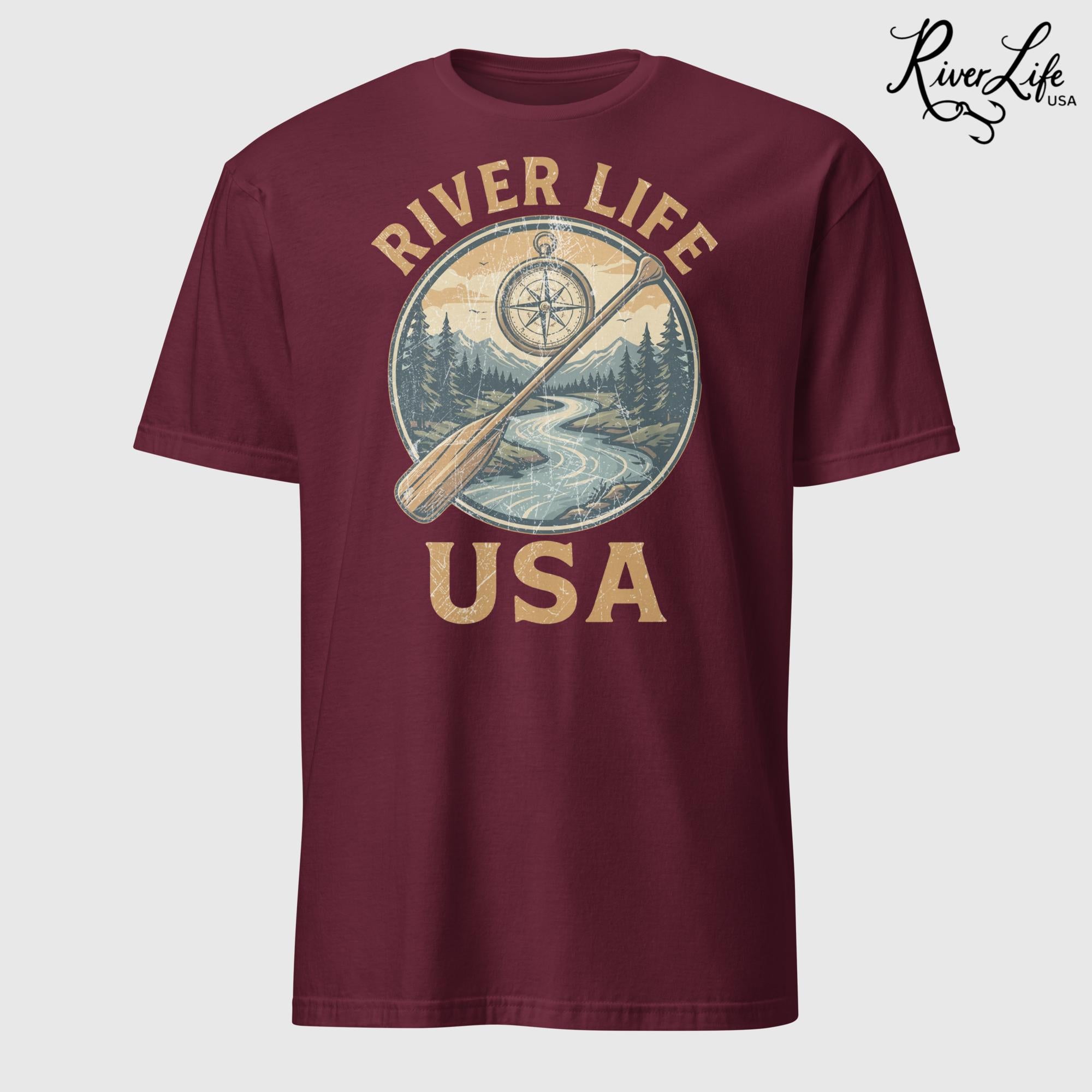 Proudly American | Short-Sleeve Unisex T-Shirt-Maroon-River Life USA