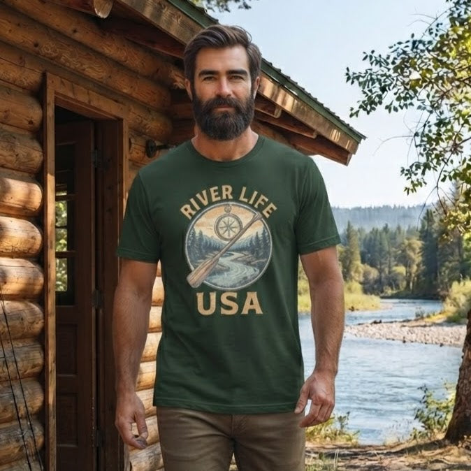 Proudly American | Short-Sleeve Unisex T-Shirt-Forest Green-River Life USA