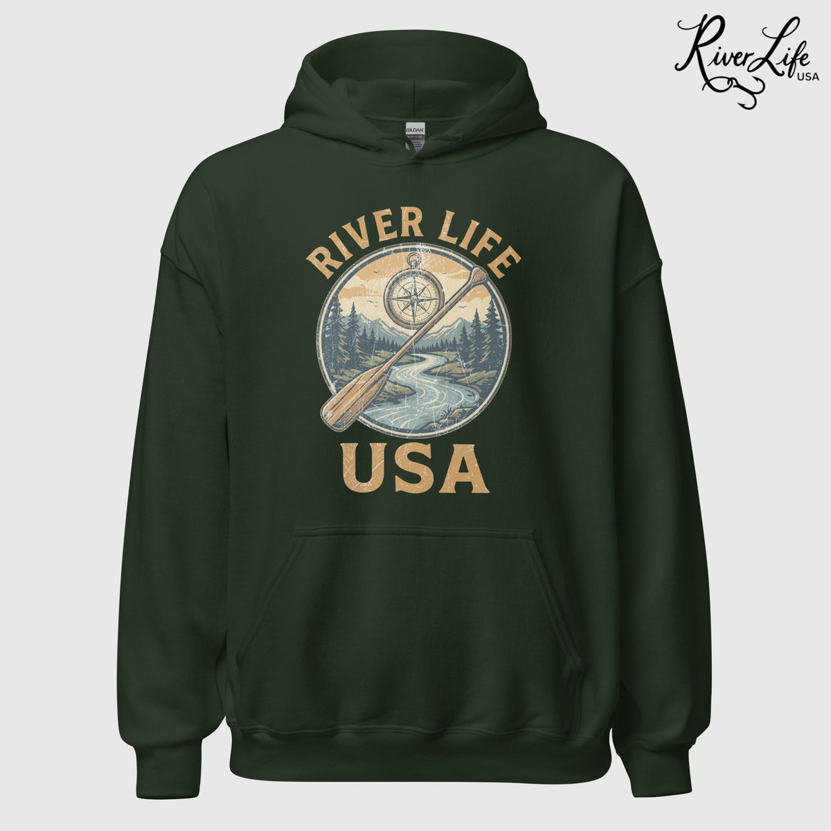 Proudly American | Unisex Pullover Hoodie-Forest Green-River Life USA