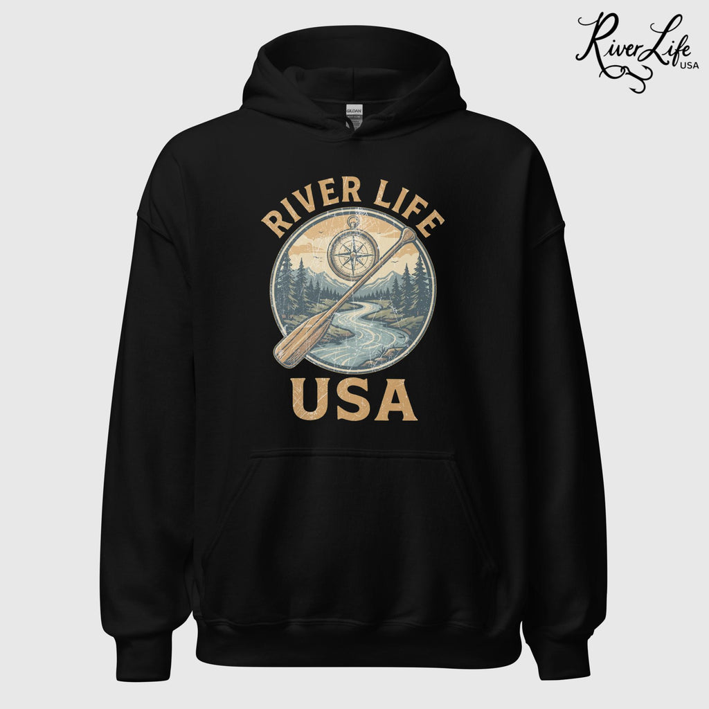 Proudly American | Unisex Pullover Hoodie-Black-River Life USA
