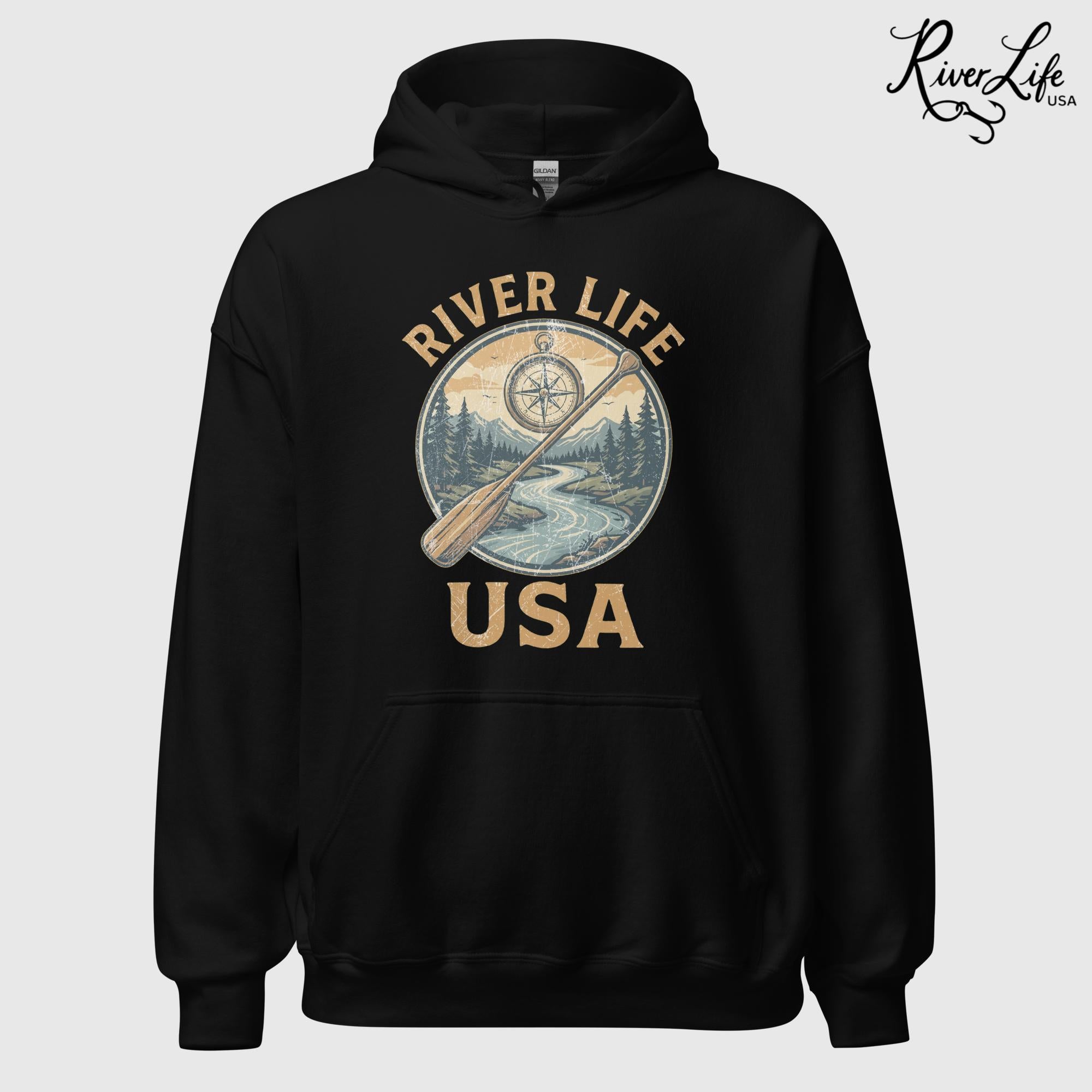 Proudly American | Unisex Pullover Hoodie-Black-River Life USA