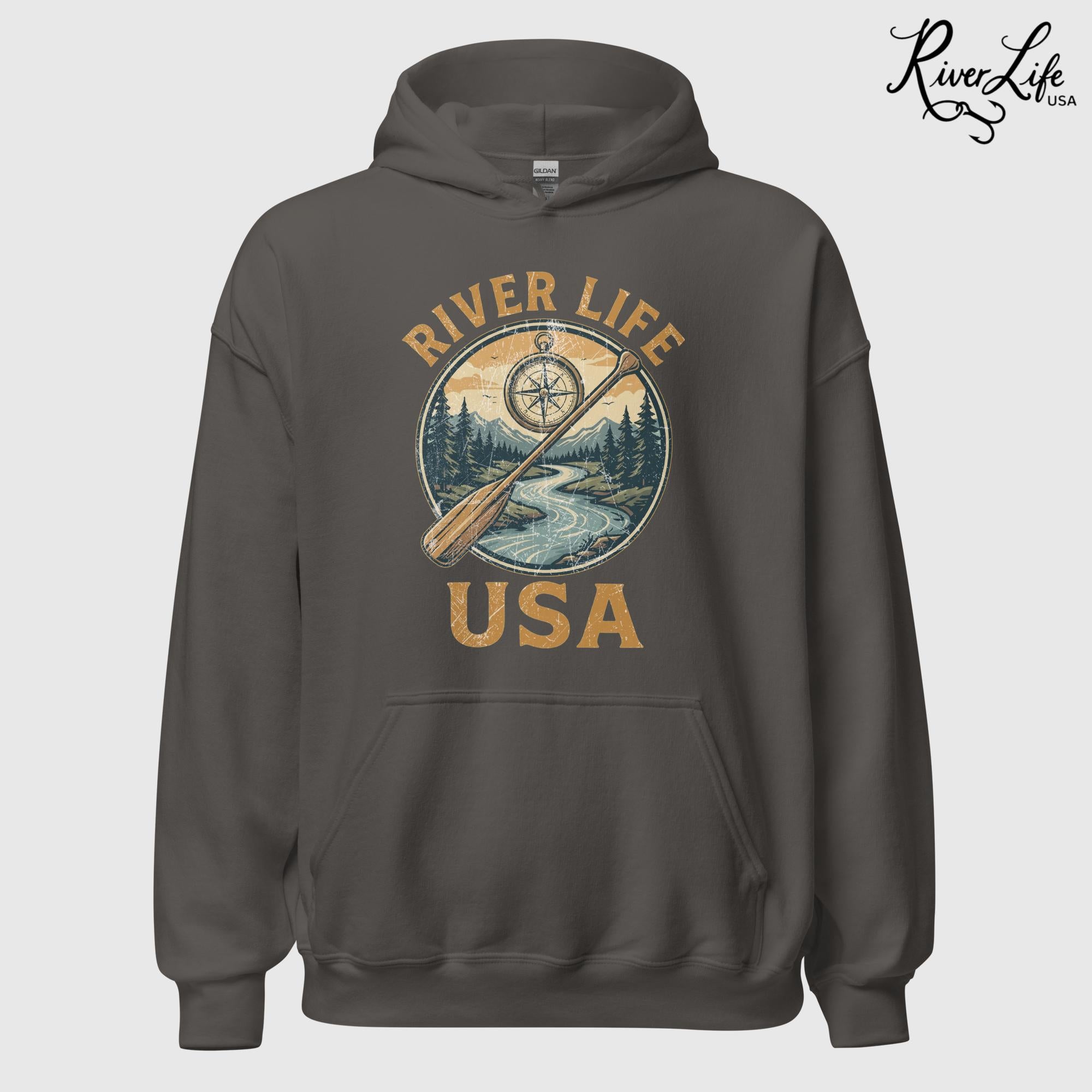 Proudly American | Unisex Pullover Hoodie-Charcoal-River Life USA