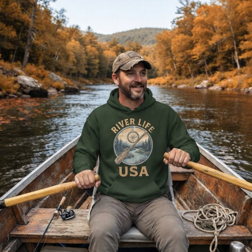 Proudly American | Unisex Pullover Hoodie-Forest Green-River Life USA